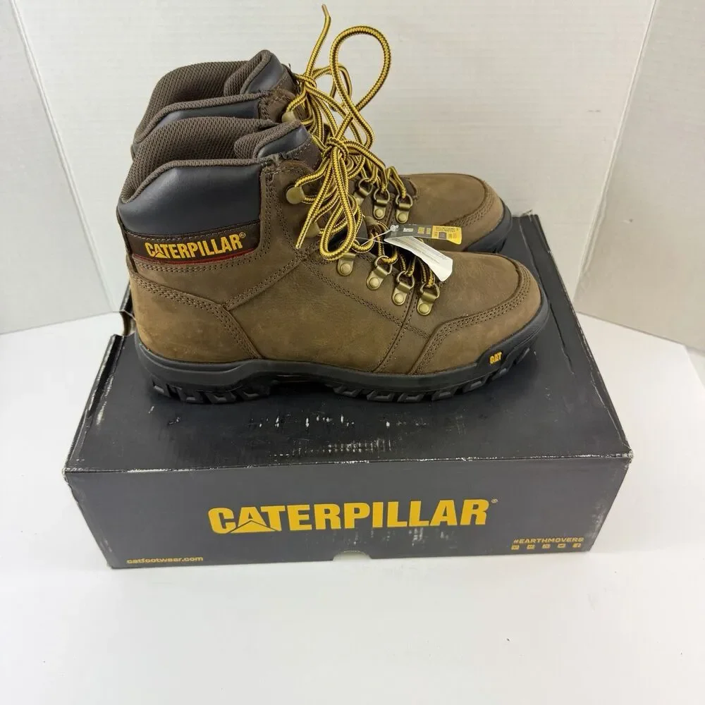 Cat Footwear Men's Outline Soft ToeWork Boot Size 9 Medium Seal Brown New